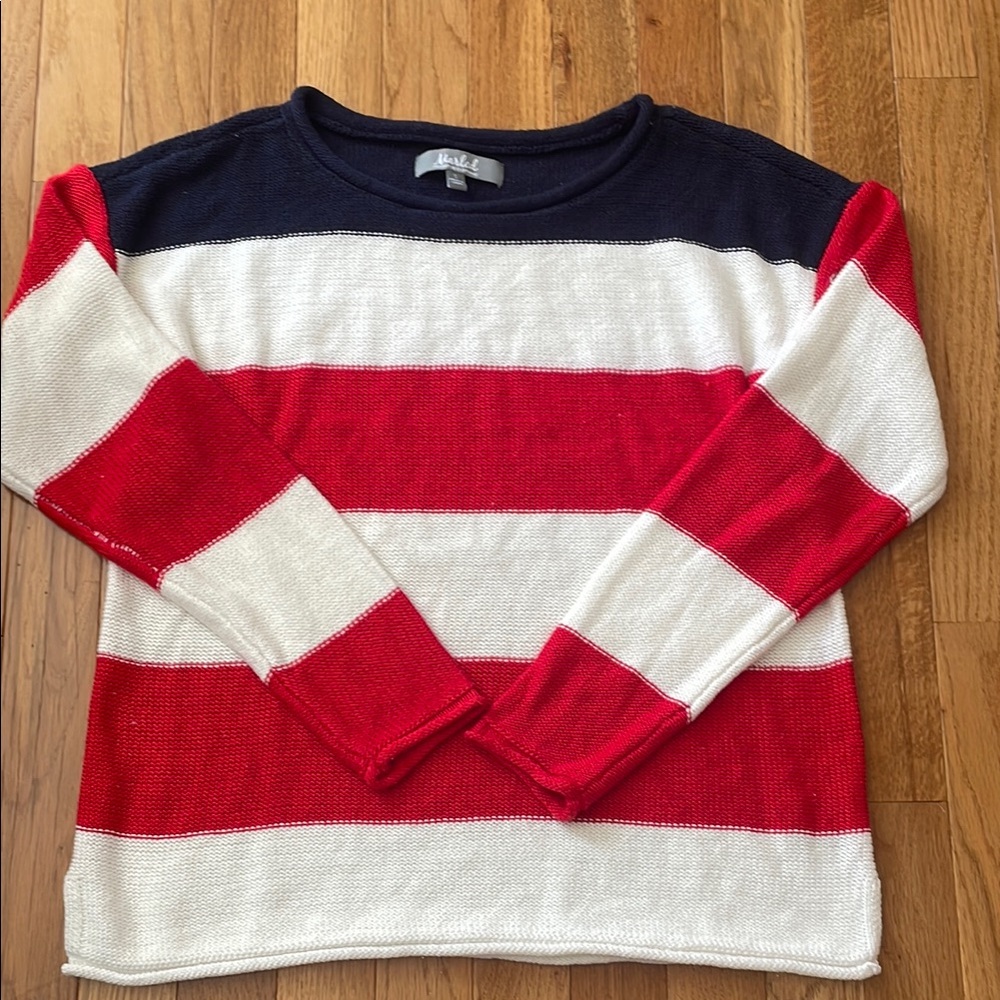 Red, White and Blue Striped Sweater